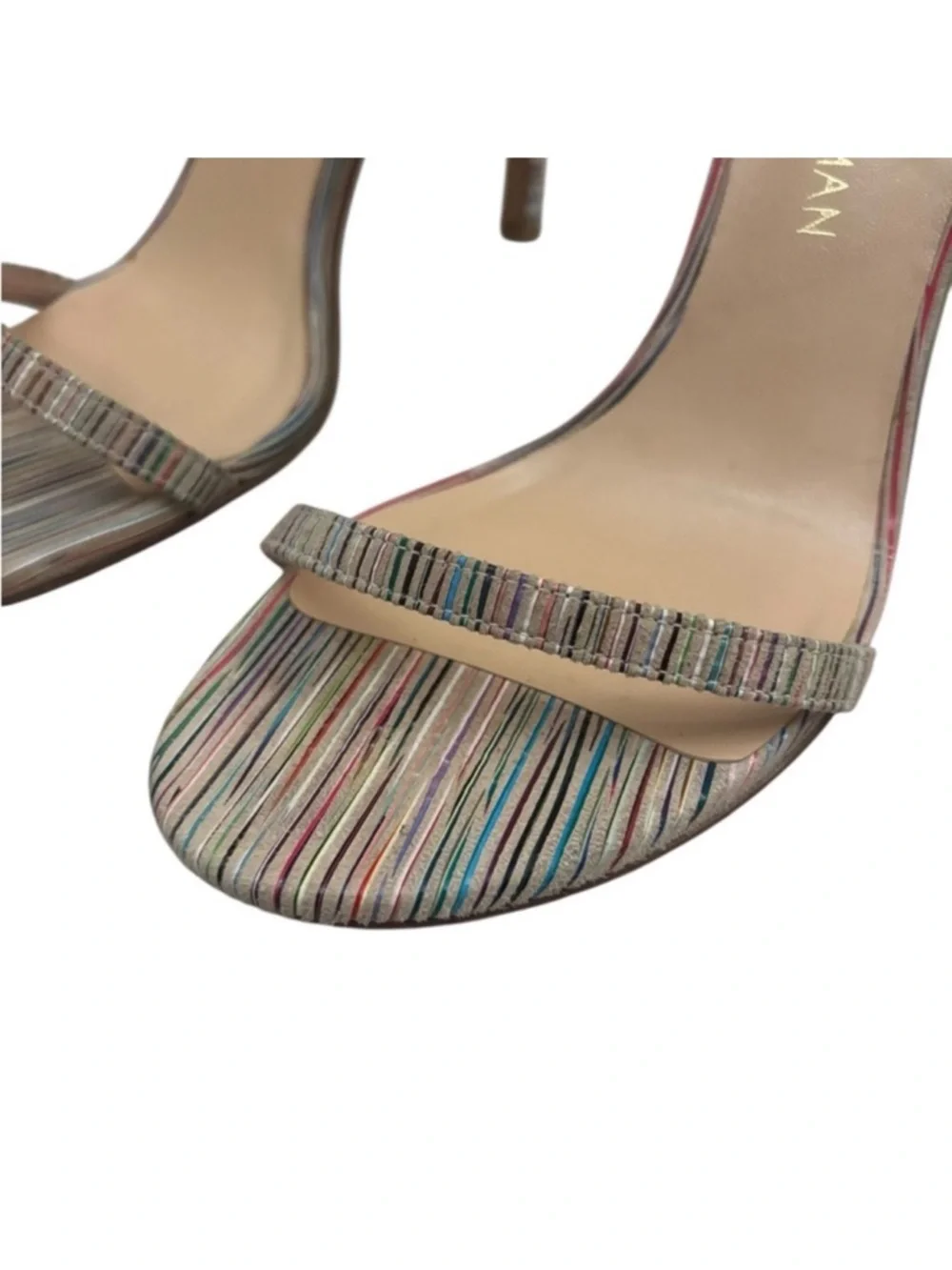 Stuart Weitzman Nudistsong Bisque Prism Sexy Stiletto striped high heels  7 1/2 - Picture 7 of 16